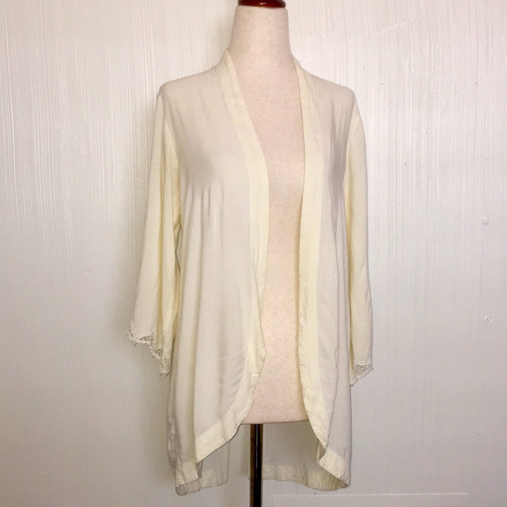 Cleobella Lace Cover up Light Cream Open-Front Kimono Beach Swimsuit XS